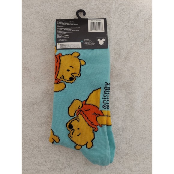 Disney Winnie the Pooh Crew Socks Size 9-13 Aqua Blue Novelty Socks - Picture 3 of 3